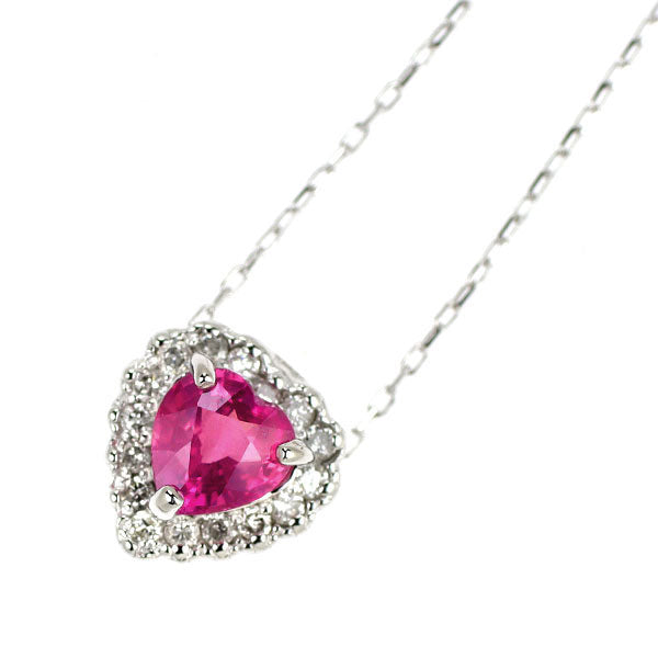 K18WG ピンクサファイア ダイヤモンド ペンダントネックレス 0.41ct D0.09ct ハート