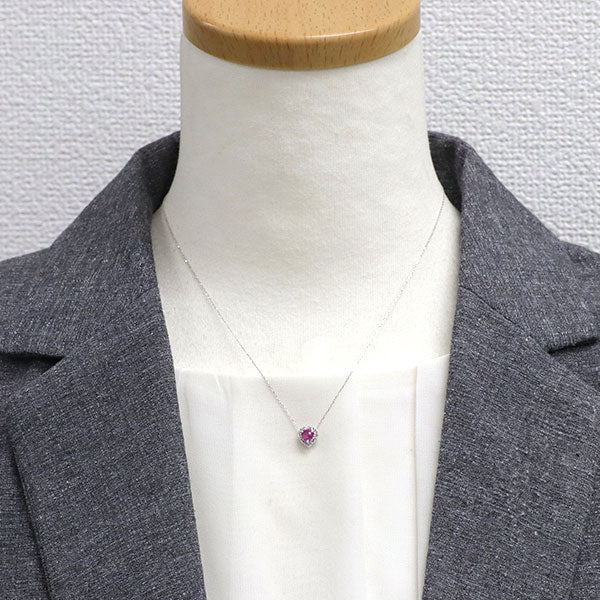 K18WG ピンクサファイア ダイヤモンド ペンダントネックレス 0.41ct D0.09ct ハート