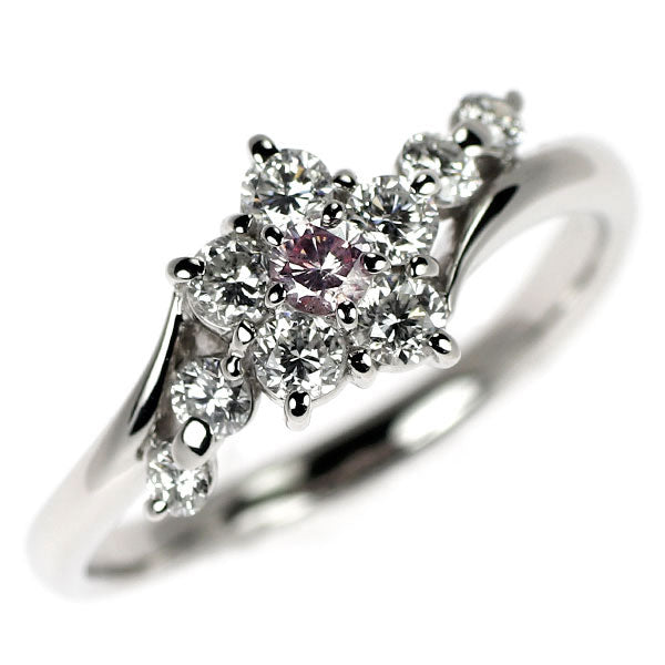 希少 Pt900 天然ピンク/カラーレス ダイヤモンド リング 0.74ct フラワー