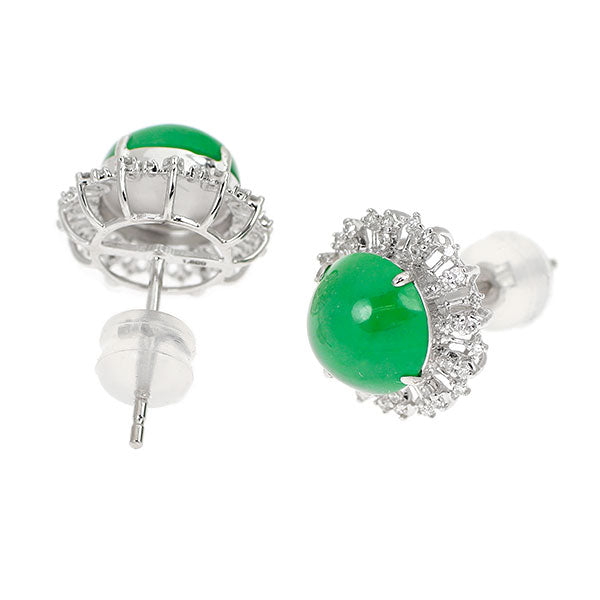 K18WG 翡翠/ヒスイ シングルカットダイヤモンド ピアス 3.709ct ソ2枚