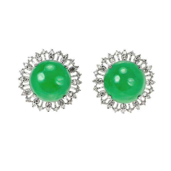 K18WG 翡翠/ヒスイ シングルカットダイヤモンド ピアス 3.709ct ソ2枚