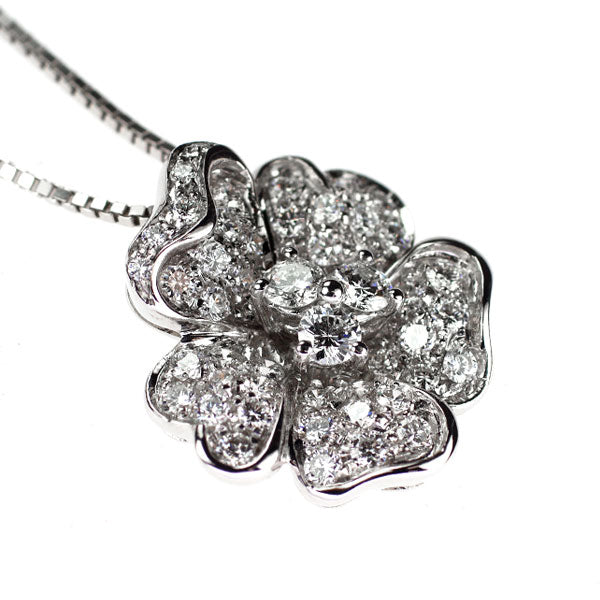 クイーン K18WG ダイヤモンド ペンダントネックレス 1.25ct NC社外品 フラワー