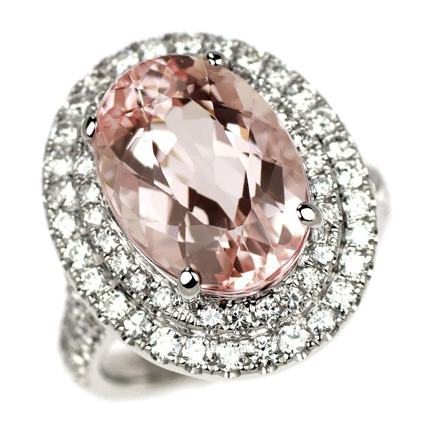 K18WG モルガナイト ダイヤモンド リング 6.38ct D1.014ct