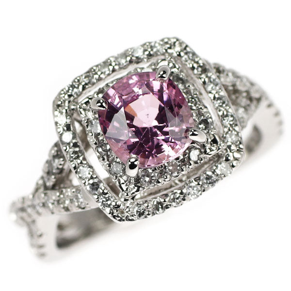 Pt900 ピンクスピネル ダイヤモンド リング 1.217ct D0.48ct