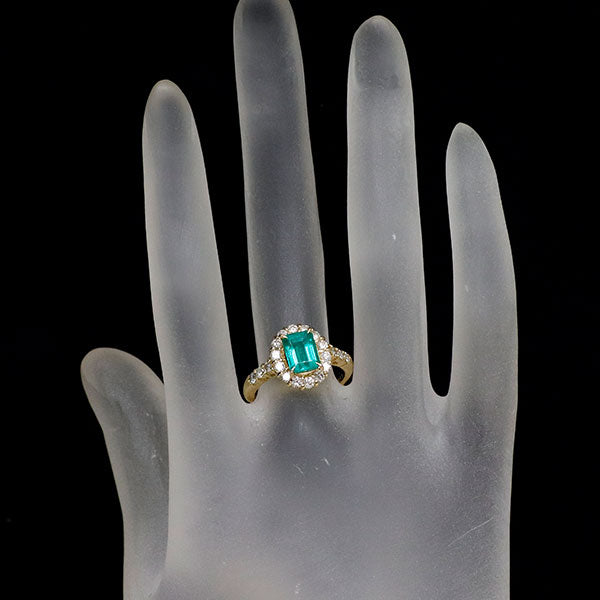 K18YG エメラルド ダイヤモンド リング 1.36ct D1.03ct