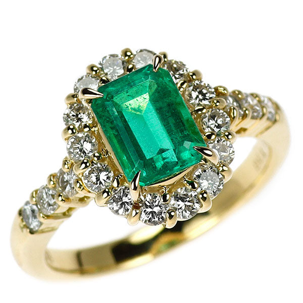 K18YG エメラルド ダイヤモンド リング 1.36ct D1.03ct
