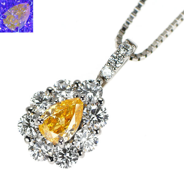 Pt900/ Pt850 天然オレンジ ダイヤモンド ペンダントネックレス 0.27ct FVYO SI1 D0.55ct