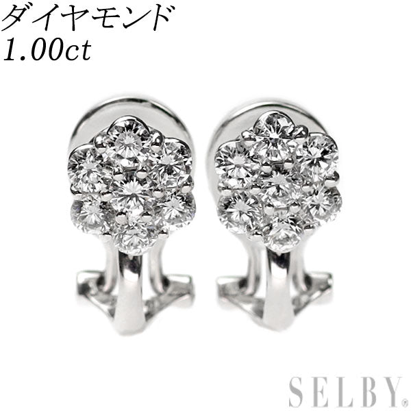 Pt900/ K14WG ダイヤモンド ピアス 1.00ct フラワー