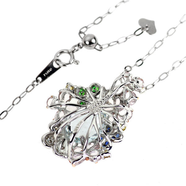 K18WG/ Pt850 アクアマリン カラーストーン ダイヤモンド ペンダントネックレス 2.52ct MO3.36ct S0.20ct D0.11ct