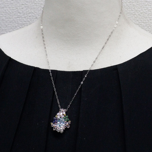 K18WG/ Pt850 アクアマリン カラーストーン ダイヤモンド ペンダントネックレス 2.52ct MO3.36ct S0.20ct D0.11ct