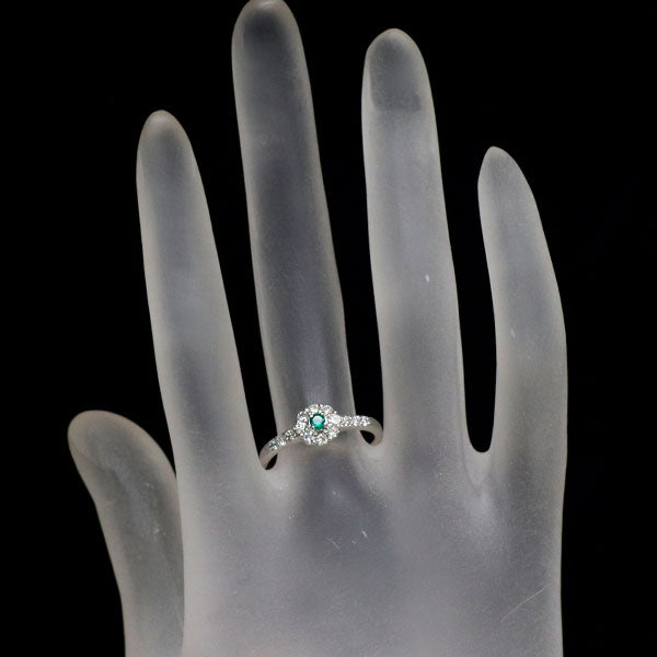 K18WG エメラルド ダイヤモンド リング 0.05ct D0.33ct フラワー