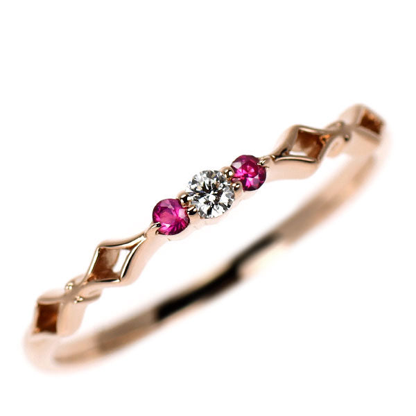 K18PG ダイヤモンド ルビー リング 0.033ct