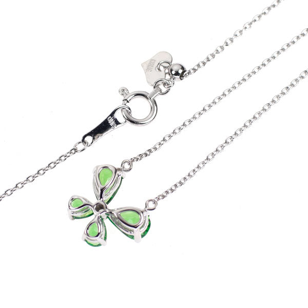 K18WG グリーンガーネット ダイヤモンド ペンダントネックレス 1.11ct D0.01ct フラワー