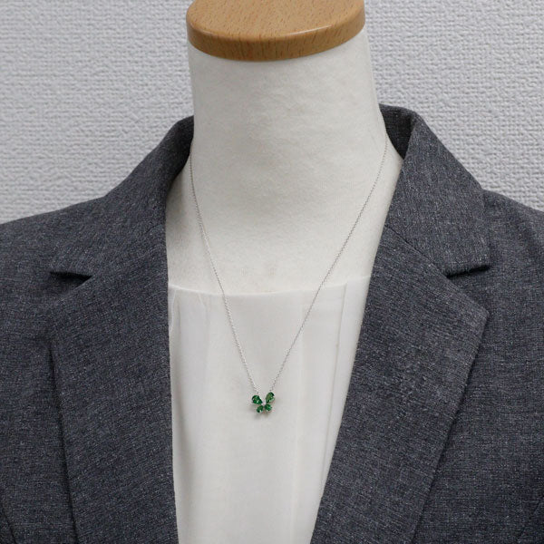 K18WG グリーンガーネット ダイヤモンド ペンダントネックレス 1.11ct D0.01ct フラワー