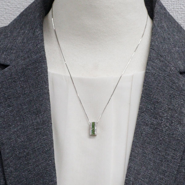 K18WG グリーンサファイア ダイヤモンド ペンダントネックレス 0.80ct D0.15ct
