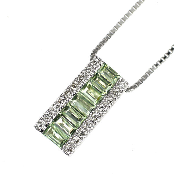K18WG グリーンサファイア ダイヤモンド ペンダントネックレス 0.80ct D0.15ct
