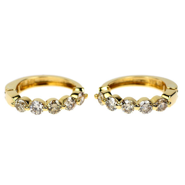 K18YG ダイヤモンド イヤリング 1.00ct フープ ピアリング