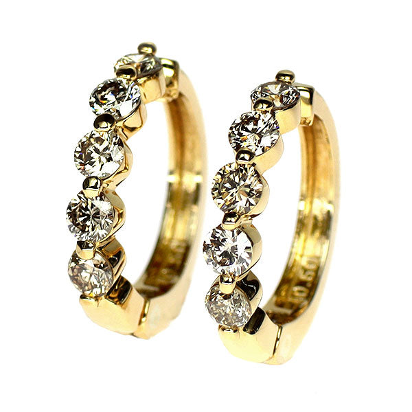 K18YG ダイヤモンド イヤリング 1.00ct フープ ピアリング