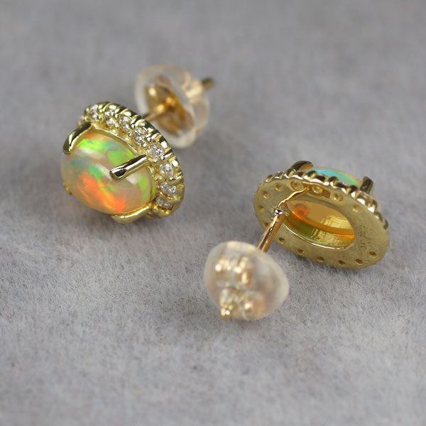 K18YG オパール ダイヤモンド ピアス 0.97ct D0.24ct