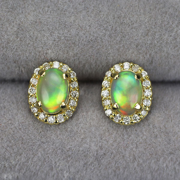 K18YG オパール ダイヤモンド ピアス 0.97ct D0.24ct