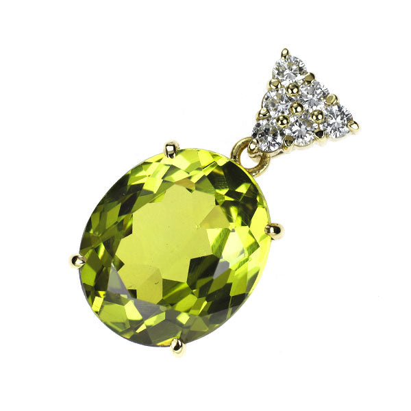 K18YG ペリドット ダイヤモンド ペンダントトップ 8.46ct D0.26ct