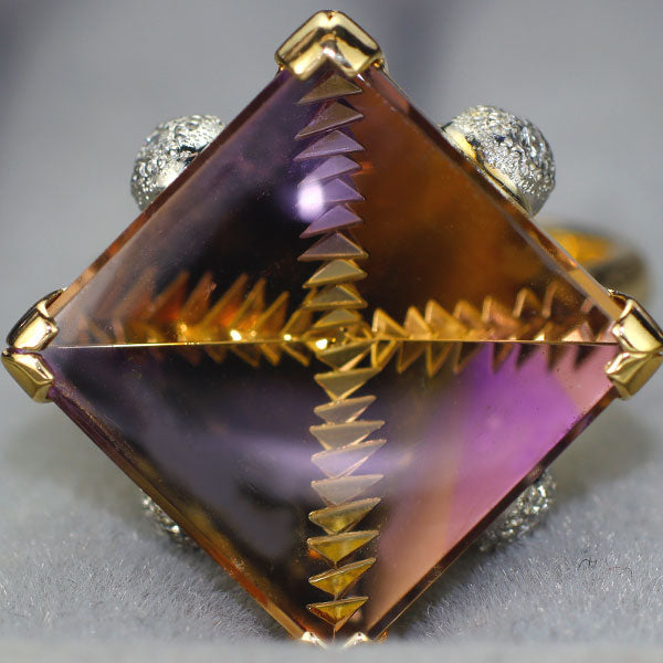 トム・ムーンシュタイナー K18/Pt900 アメトリン/バイカラークオーツ ダイヤモンド リング 12.89ct D0.20ct
