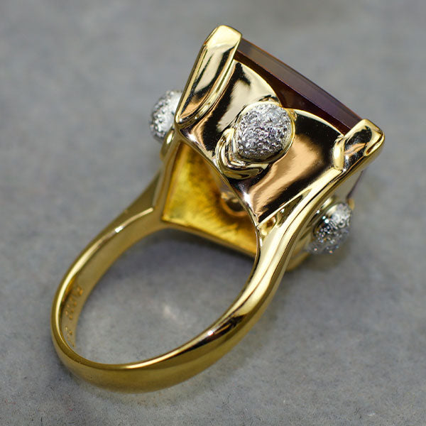 トム・ムーンシュタイナー K18/Pt900 アメトリン/バイカラークオーツ ダイヤモンド リング 12.89ct D0.20ct