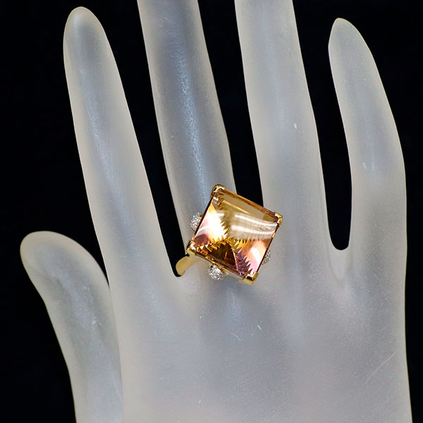 トム・ムーンシュタイナー K18/Pt900 アメトリン/バイカラークオーツ ダイヤモンド リング 12.89ct D0.20ct