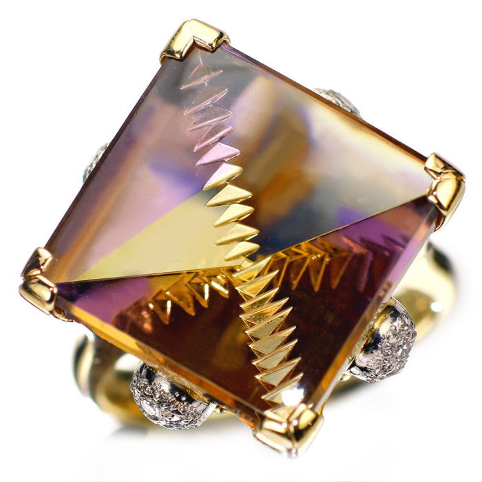トム・ムーンシュタイナー K18/Pt900 アメトリン/バイカラークオーツ ダイヤモンド リング 12.89ct D0.20ct