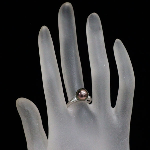 田崎真珠 Pt900 黒蝶真珠 ダイヤモンド リング 径約8.8mm D0.26ct