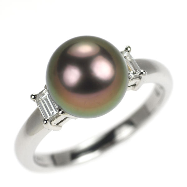 田崎真珠 Pt900 黒蝶真珠 ダイヤモンド リング 径約8.8mm D0.26ct