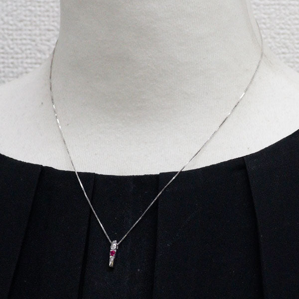 ミッシェルクラン K18WG ルビー ダイヤモンド ペンダントネックレス D0.05ct