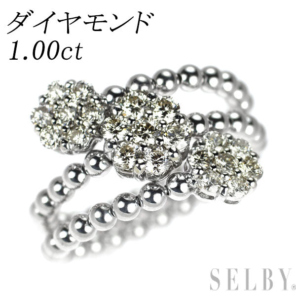 K18WG ダイヤモンド リング 1.00ct 形状記憶 フラワー