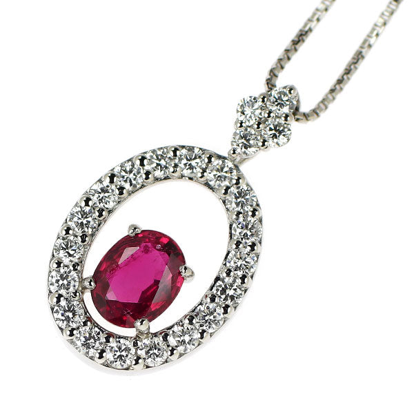 Pt900/ Pt850 非加熱ピジョンブラッドルビー ダイヤモンド ペンダントネックレス 0.46ct D0.28ct