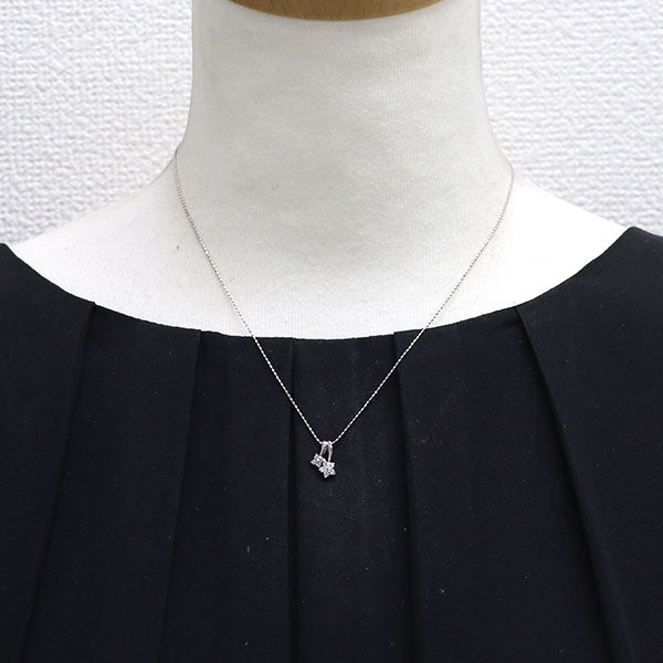 K18WG 天然ピンク ダイヤモンド ペンダントネックレス 0.06ct D0.10ct フラワー