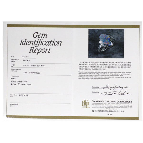 Pt900 ブラック オパール ダイヤモンド リング 2.903ct D0.79ct