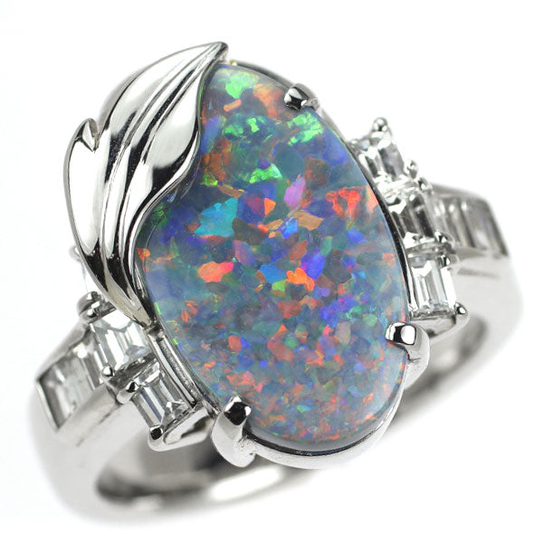 Pt900 ブラック オパール ダイヤモンド リング 2.903ct D0.79ct