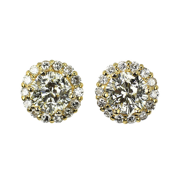 新品 K18YG さくらカット ダイヤモンド ピアス 1.095ct VLY VVS1-2 D0.56ct