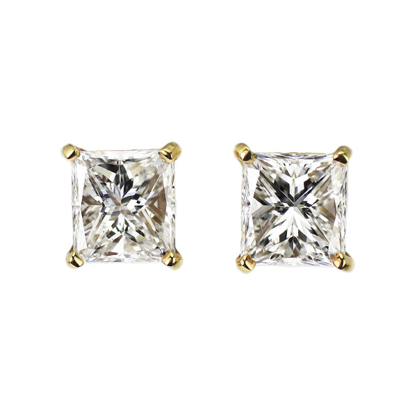 新品 K18YG プリンセスカット ダイヤモンド ピアス 0.742ct G SI2