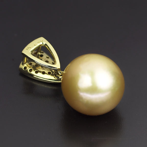 K18YG ゴールデンパール ダイヤモンド ペンダントトップ 径約13.0mm D0.20ct