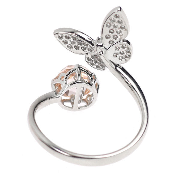 K18WG ローズクオーツ ダイヤモンド フォークリング D0.22ct 蝶
