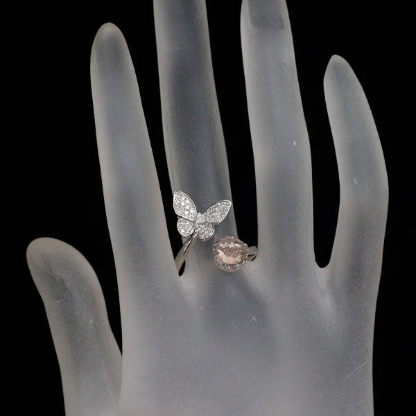 K18WG ローズクオーツ ダイヤモンド フォークリング D0.22ct 蝶