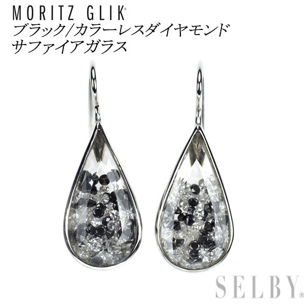Moritz Glik/モーリッツ・グリック K18WG/K14WG サファイアガラス ブラック/カラーレスダイヤモンド ピアス