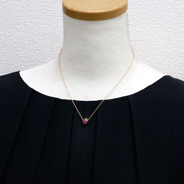 ポンテヴェキオ K18PG ルビー ピンクサファイア グリーンガーネット ペンダントネックレス 0.15ct S0.35ct 苺