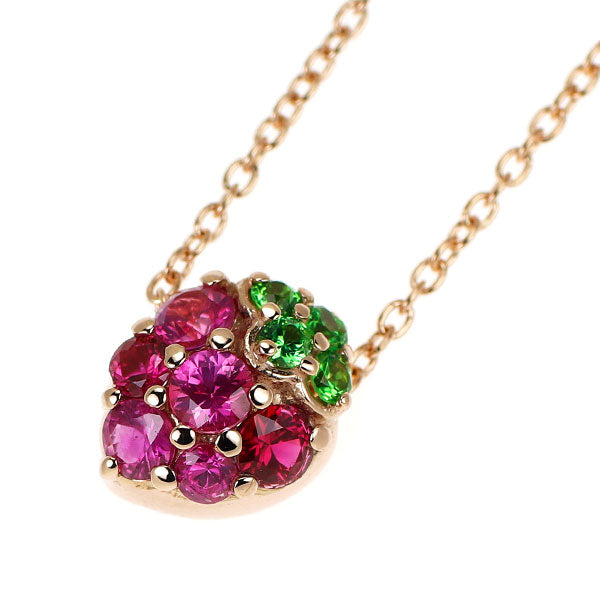 ポンテヴェキオ K18PG ルビー ピンクサファイア グリーンガーネット ペンダントネックレス 0.15ct S0.35ct 苺