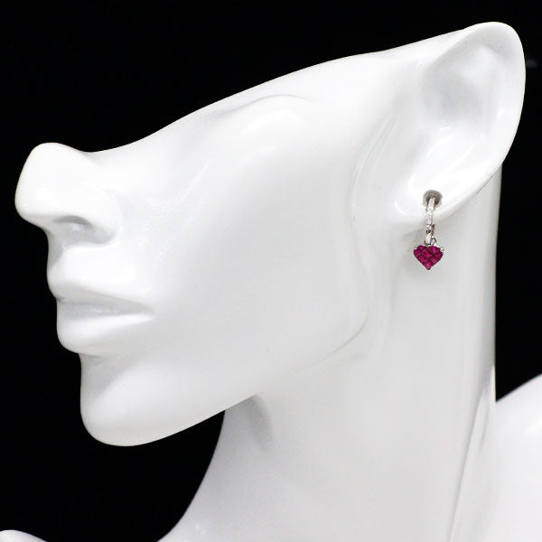 K18WG ルビー ダイヤモンド フープピアス 0.60ct D0.10ct ミステリーセッティング ハート  2Way