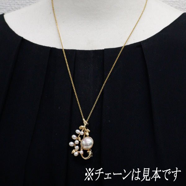 田崎真珠 K18YG マベパール 淡水パール ペンダントトップ兼ブローチ 径約12.8mm 幅約3.7-4.5mm
