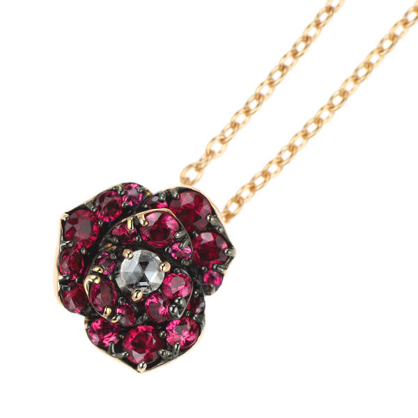 セイレーンアズーロ K18PG/ K18WG ローズカット ダイヤモンド ルビー ペンダントネックレス 0.20ct R0.40ct ローサシリーズ フラワー