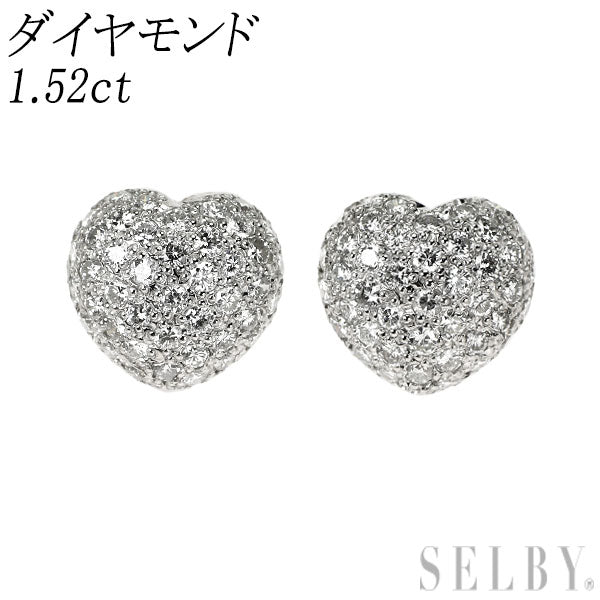 Pt900 ダイヤモンド ピアス 1.52t ハート パヴェ