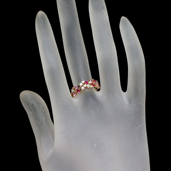 K18PG ルビー ピンクサファイア ダイヤモンド リング 0.16ct